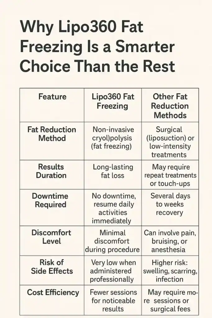 Is it possible to permanently freeze fat cells? 2 Table showing benefits of fat freezing to remove fat cells Buxton from Lipo 360