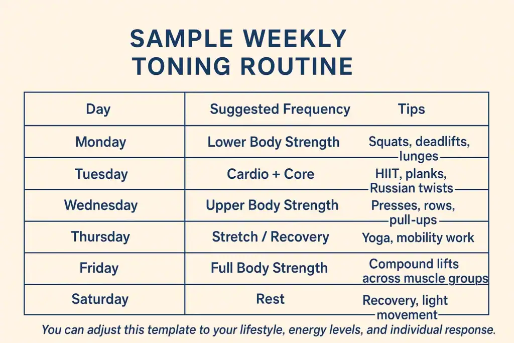 Achieving the Perfect Tone: How Often Should You Exercise for Results? 4 Weekly exercise Buxton plan graphic