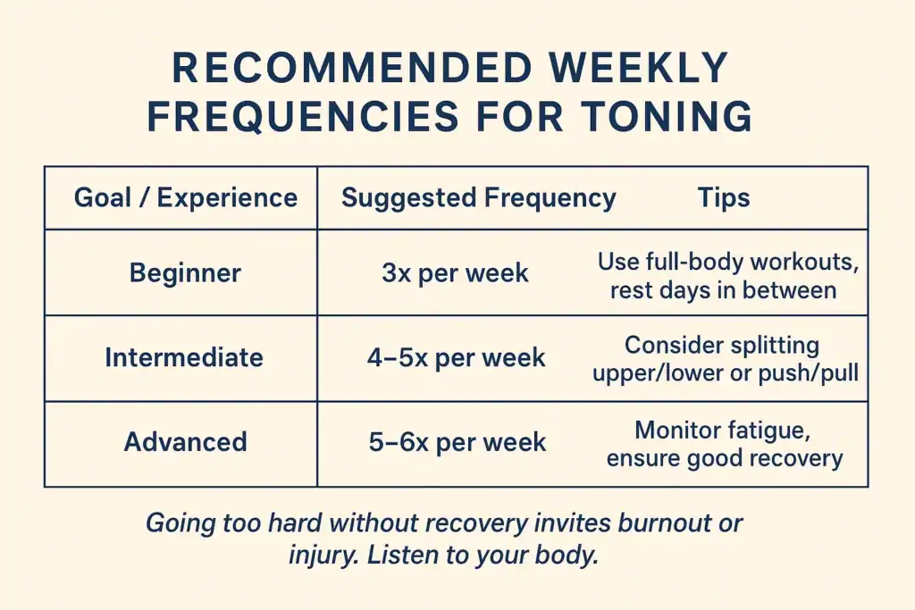 Achieving the Perfect Tone: How Often Should You Exercise for Results? 2 Graphic to show how often you should do exercise to help with toning Buxton